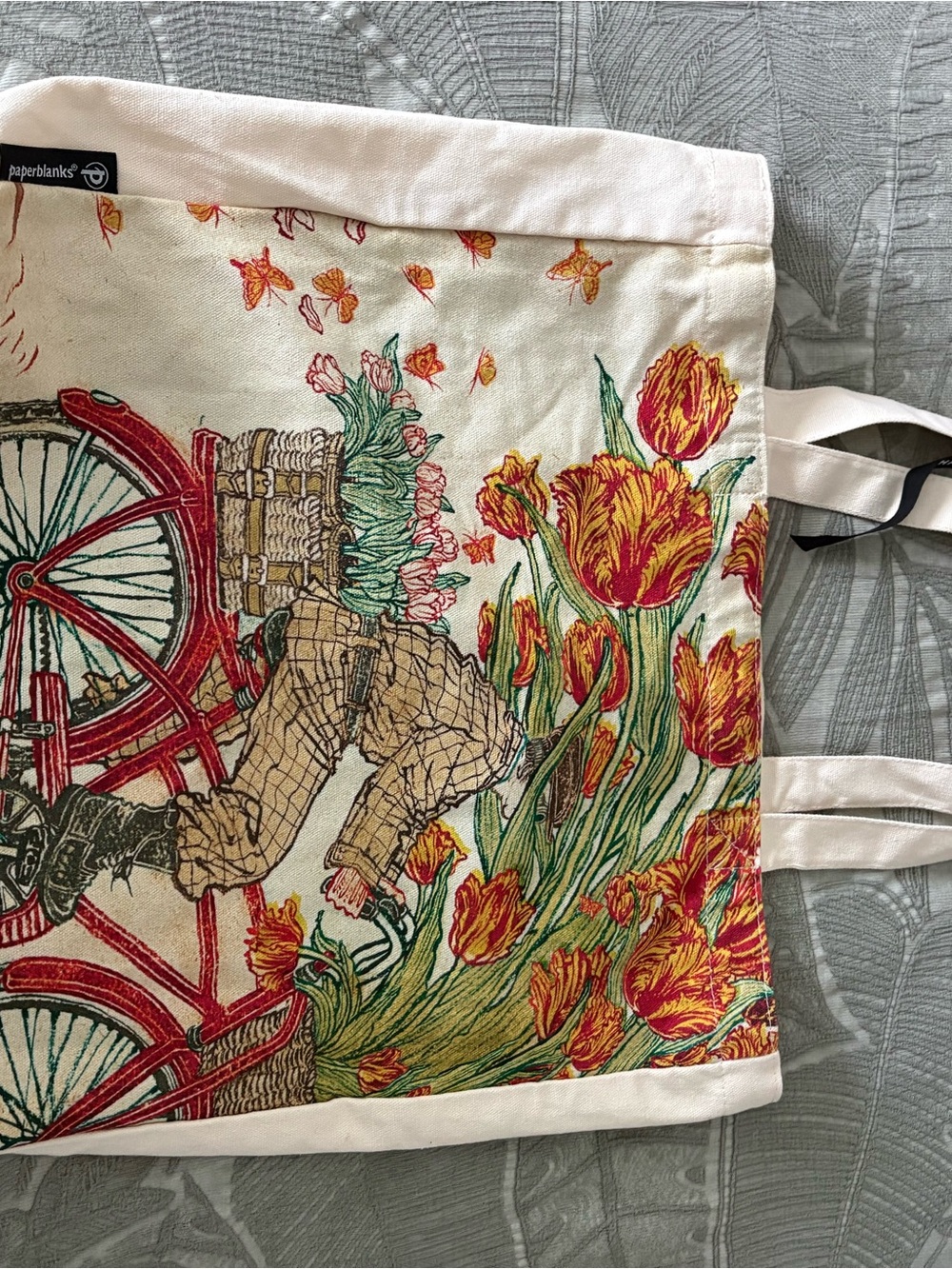 Paperblanks Canvas Tote with Red Bicycle and Orange Tulip Print